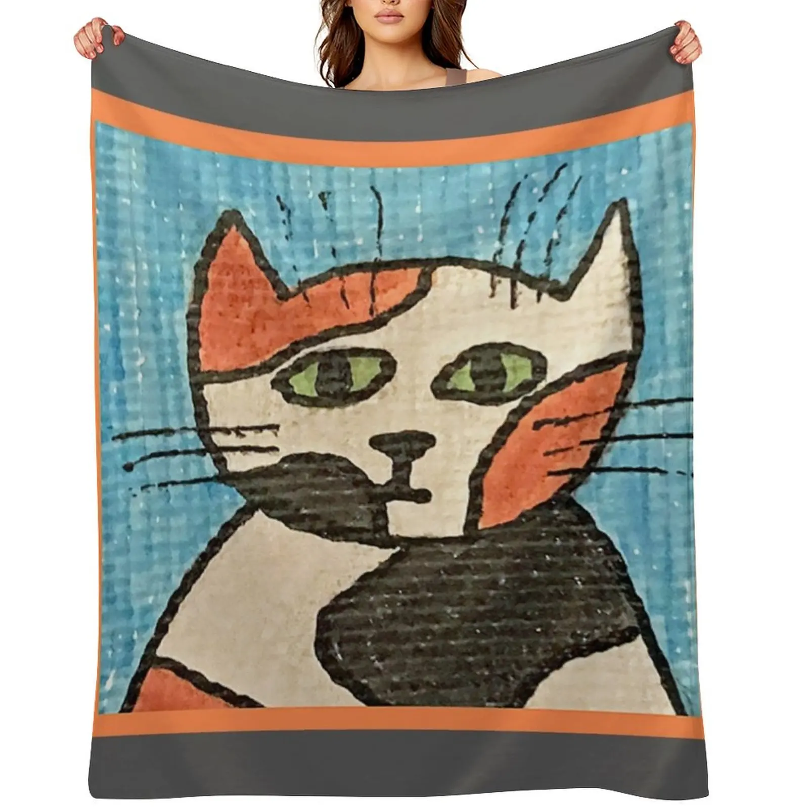 Whimsical Cat Portrait #13 Throw Blanket Bed Fashionable Personalized Gift Beautifuls Soft Blankets