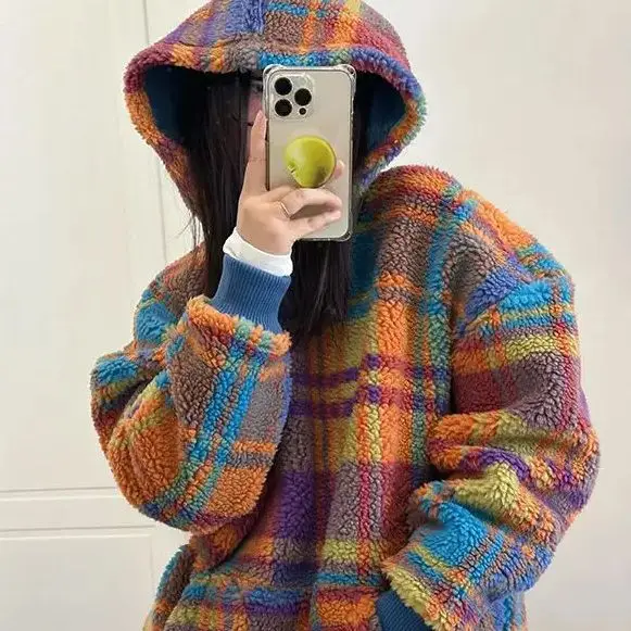 Cute Colorful Hooded Sweater Colorful Fleece Hoodies Women 2024 Winter Plush Coat New Plus Size Fashion Sweatshirt