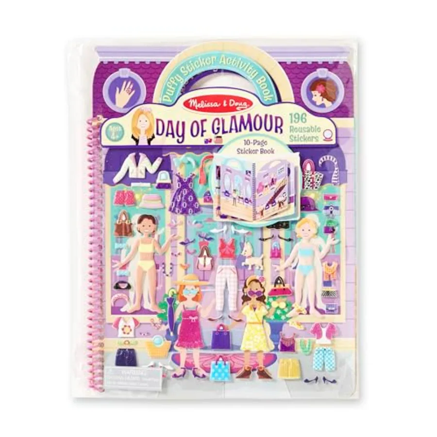 

Day of Glamour Puffy Sticker Activity Book 196 Reusable Stickers with 10 Pages of Background Scenes, Fashion-Themed Mess Free T