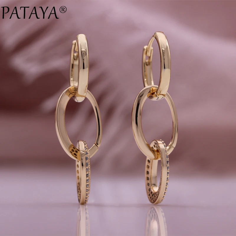 PATAYA Sparking Micro-set Natural Zircon Earrings for Women 585 Rose Gold Color Elegant Jewelry Daily Multifunctional Earrings