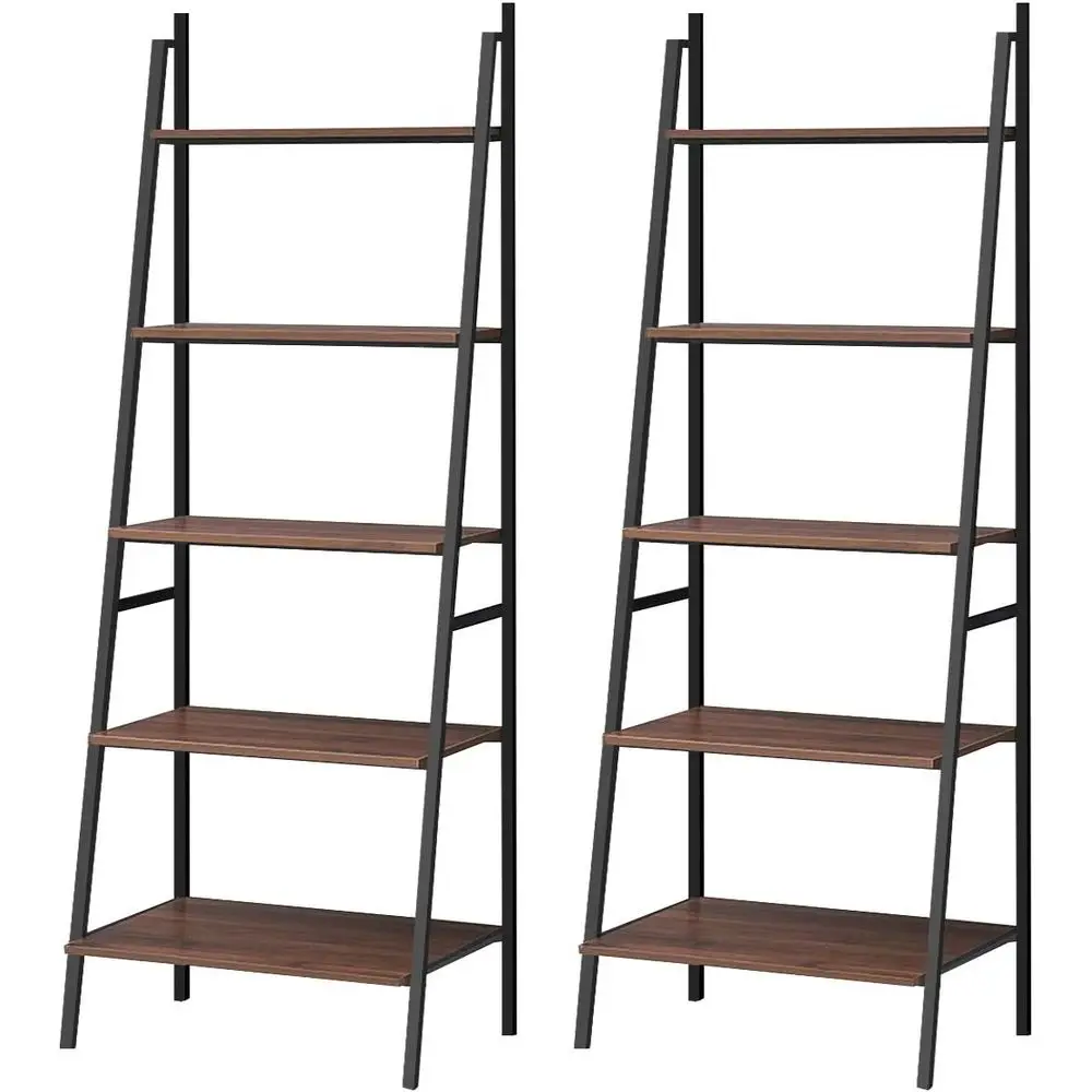 

5-Tier Industrial Style Bookshelf - Multifunctional Wooden Display Stand with Metal Frame for Home or Office