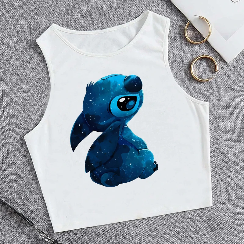 Camiseta sin mangas de Lilo Stitch de Disney para mujer, remera de dibujos animados divertida, Camiseta estampada de Stitch, ropa de calle, Camiseta corta para mujer