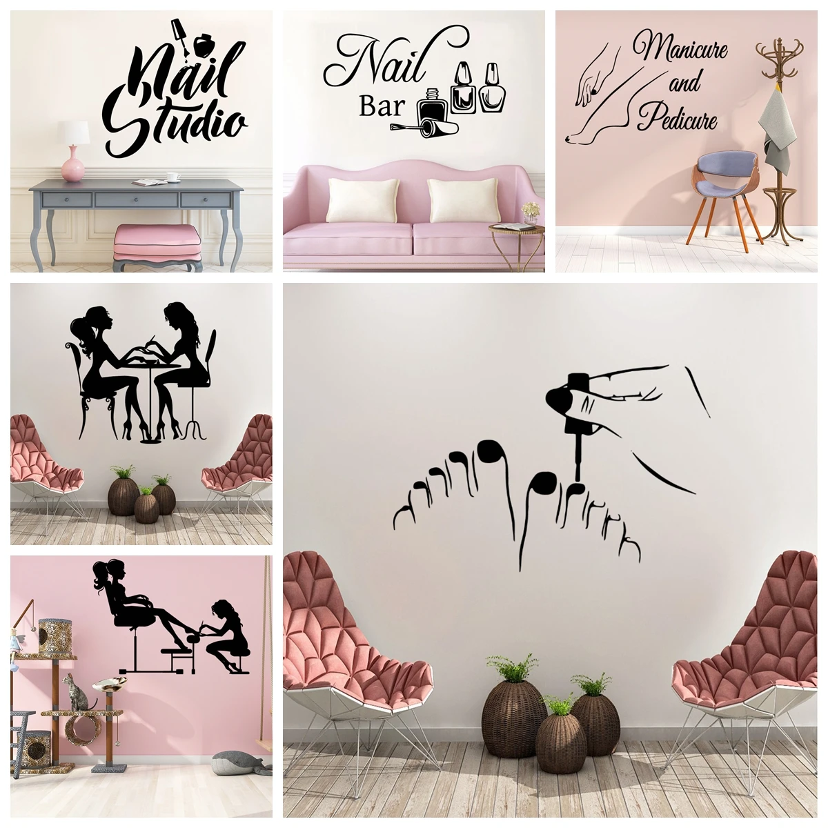 1pc Nail Wall Sticker Diy Wall Decoration Room Decor Vinyl Self-adhesive Art Wall Sticker Suitable for Beauty Salons