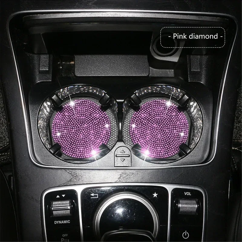 Diamond Car Coaster Water Cup Slot Anti Slip Mat Bling Car Cup Coaster Black Pink Silica Pad Cup Holder Mat Auto Car Decoration