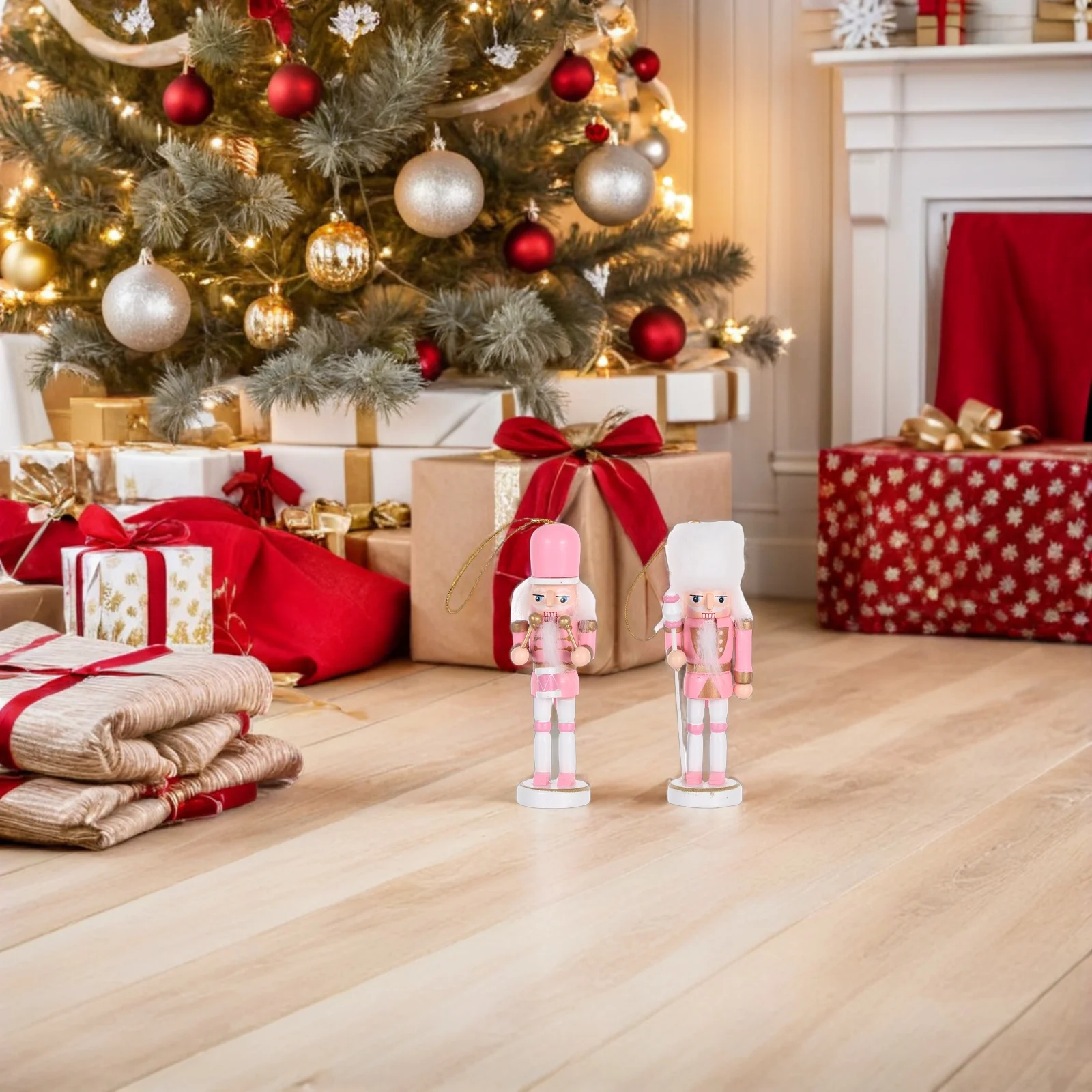 

4Pcs Christmas Nutcracker Pink Wooden Soldier 13cm Holiday Desktop Decoration Xmas Puppet Centerpiece Ornament