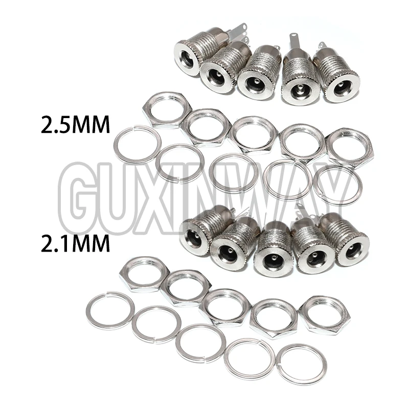 5PCS DC099 5.5 mm x 2.1mm DC Power Jack Socket Female Panel Mount Connector Metal DC-099 Open Hole 11MM 5.5*2.1 5.5*2.5