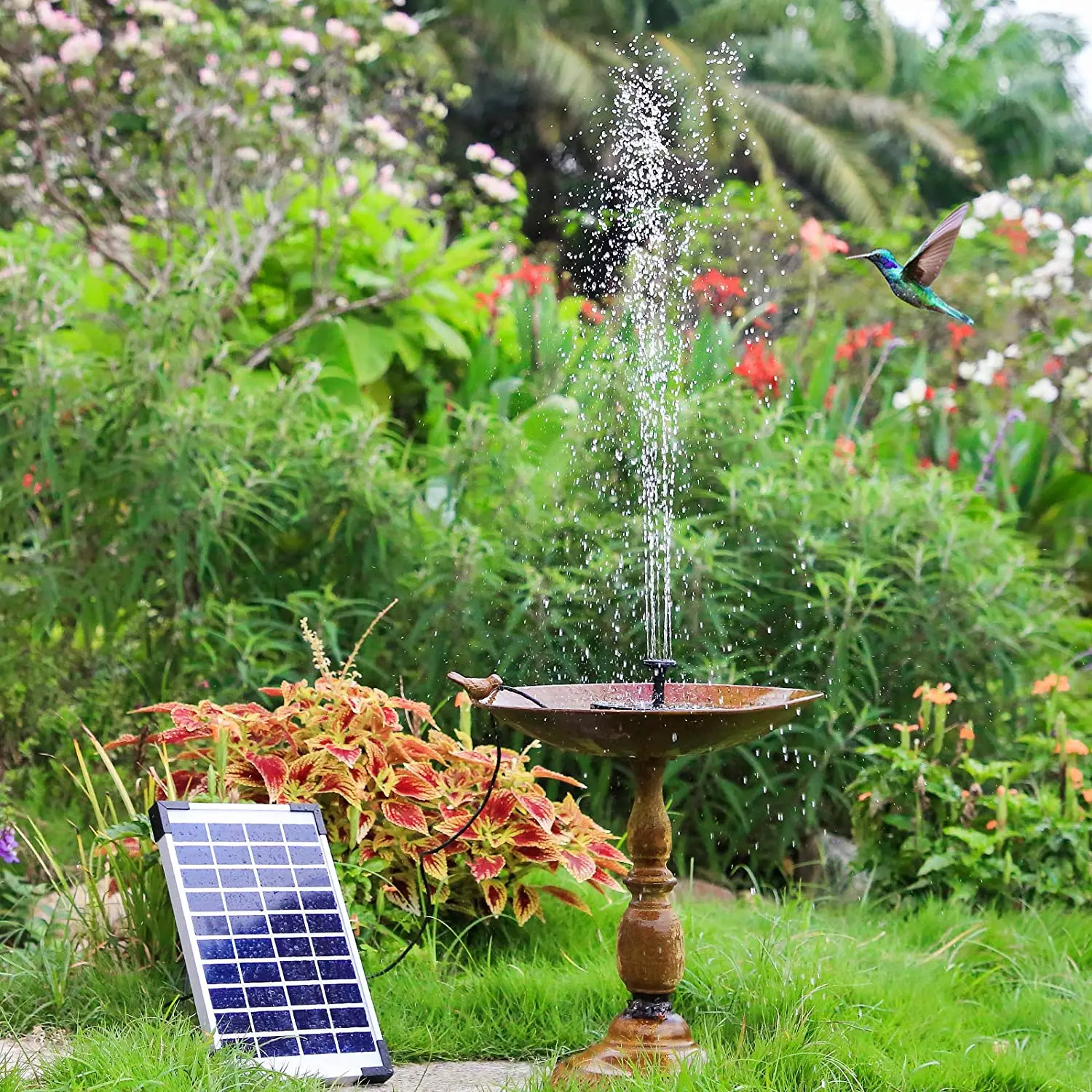 AISITIN 5.5W Solar Fountain Pump Built-in 1500mAh Battery Solar Water Pump Floating Fountain with 6 Nozzles, for Bird Bath,etc.