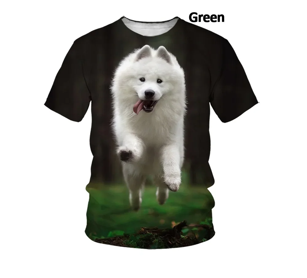 Summer Men and Women 3D Printing Samoyed T-shirt Cute Breathable Comfortable T-shirt Loose Samoyed T-shirt