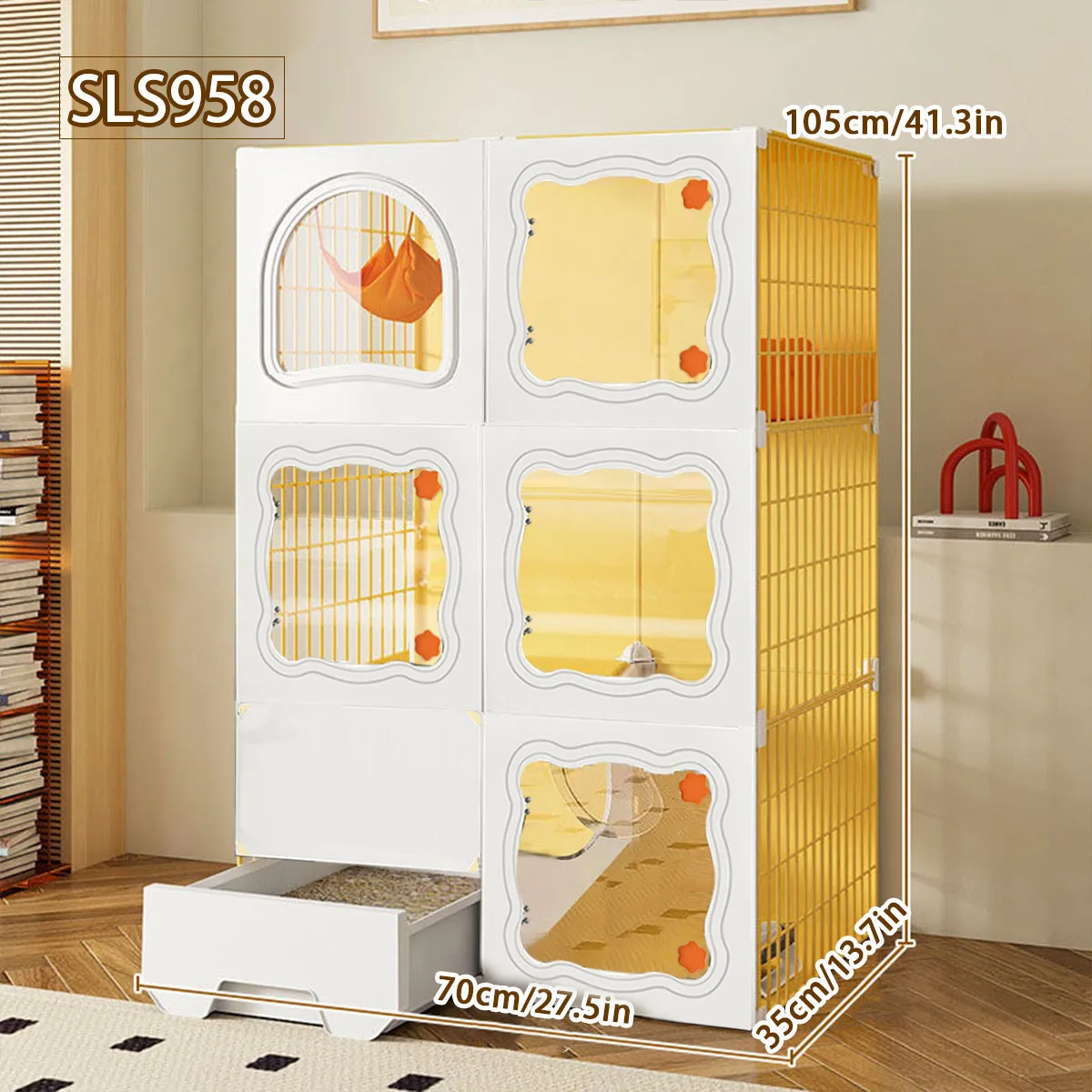 Cat Cage with Integrated Litter Box, Does Not Take up Space, Cat Villa for Home Use, Indoor Free Space, Multi-Layer Cat House, Cat Shelter, Cat Cabinet