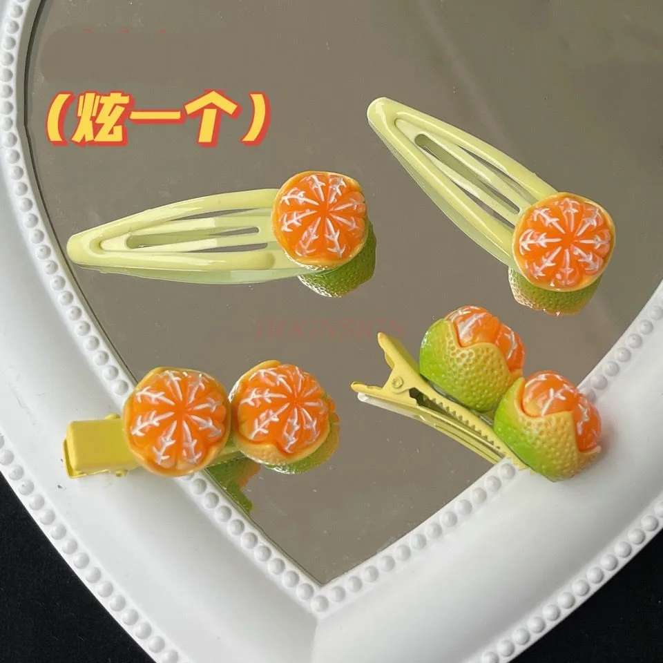 2pcs Sugar Orange Hairpin Cute Little Orange Imitation Food Bang Edge Clip Cartoon Headwear