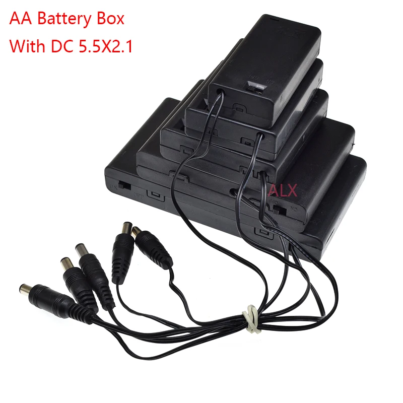 1Pcs AA Battery Box With Switch DC 5.5X2.1MM Plug 1AA/2AA/3AA/4AA 1X/2X/3X/4X Slot Battery Holder Case Diy 5.5*2.1