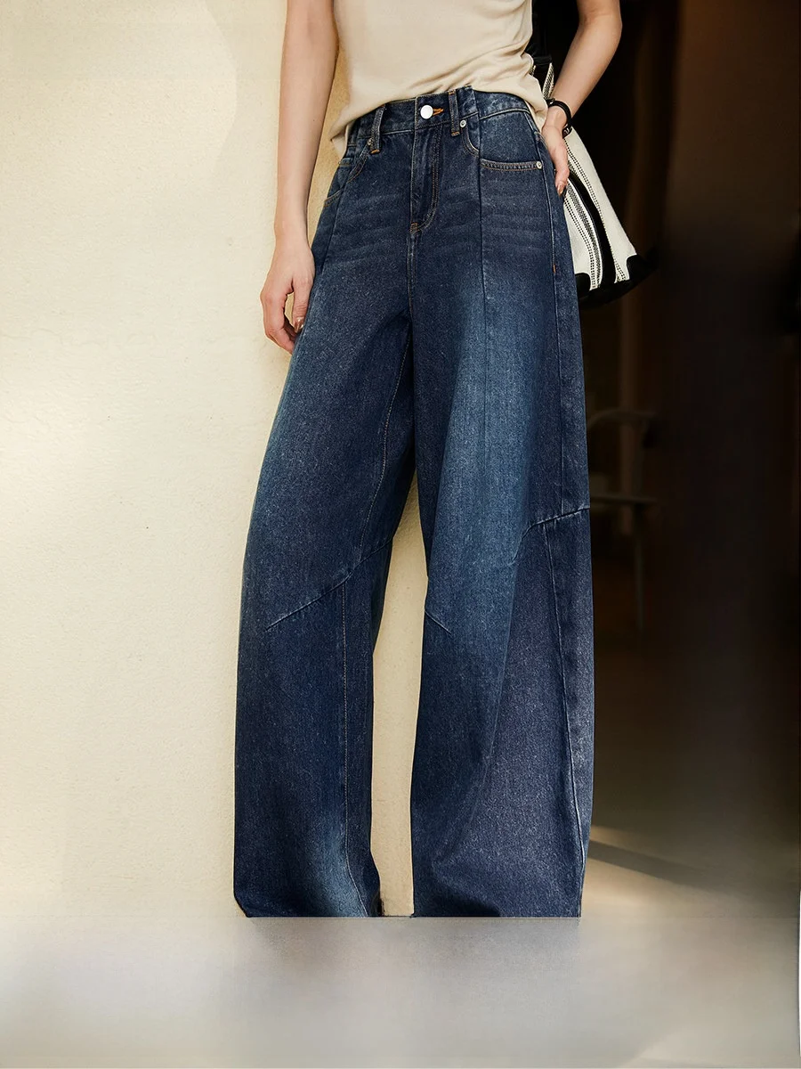 

XiaoHanGe Blade Denim Women's Jeans Spring New Style High Waist Cotton Casual Loose Fit Pure Color Zipper Pocket Water Wash
