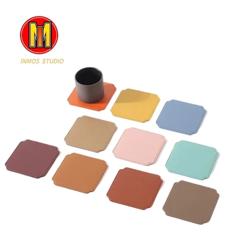 3mm Square Coaster Set Tableware Nordic Home Decor Pu Leather Mug Pad Multi-Color Customized Coffee Cup Mat