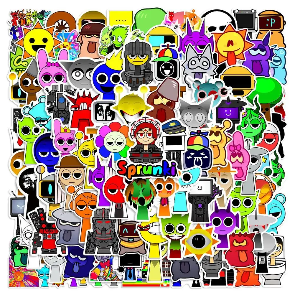 50/100pcs Sprunki Stickers Set Funny Cartoon Decals Sprunki Wenda Oren Singers Sticker For Skateboard Laptop Water Bottle Decor