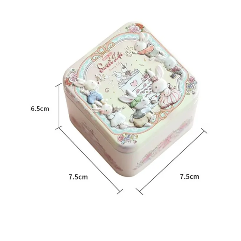 صندوق قصدير مطبوع عليه أرنب كرتوني، صندوق تخزين مربع للوجبات الخفيفة، منظم الحلوى، ديكور المنزل، صندوق معدني قابل للتجميع، هدايا الزفاف #6