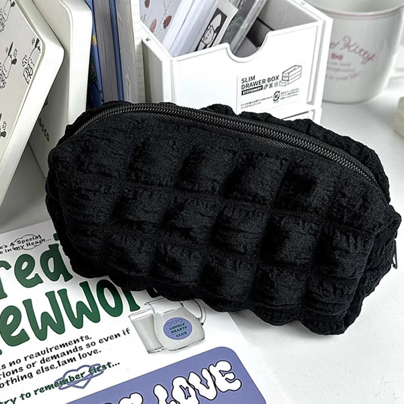 Solid Color Large Capacity Cosmetic Pouch Creative Pillow Shape Pencil Case Girls School Stationery Bag