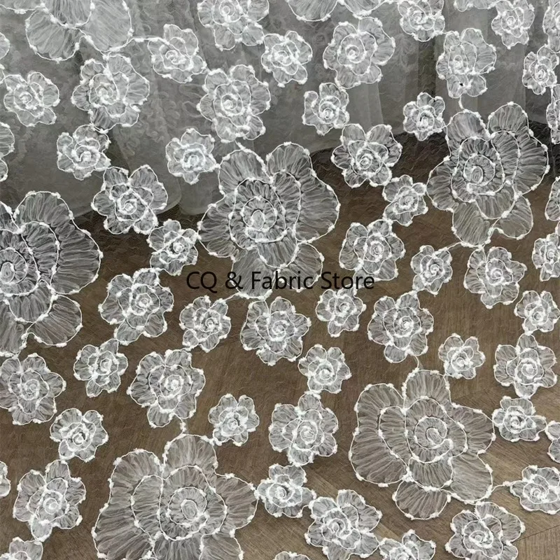 Spring Summer New Colorful 3D Embroidery Mesh Fabric Floral Petal Design Fashion Material By The Yard
