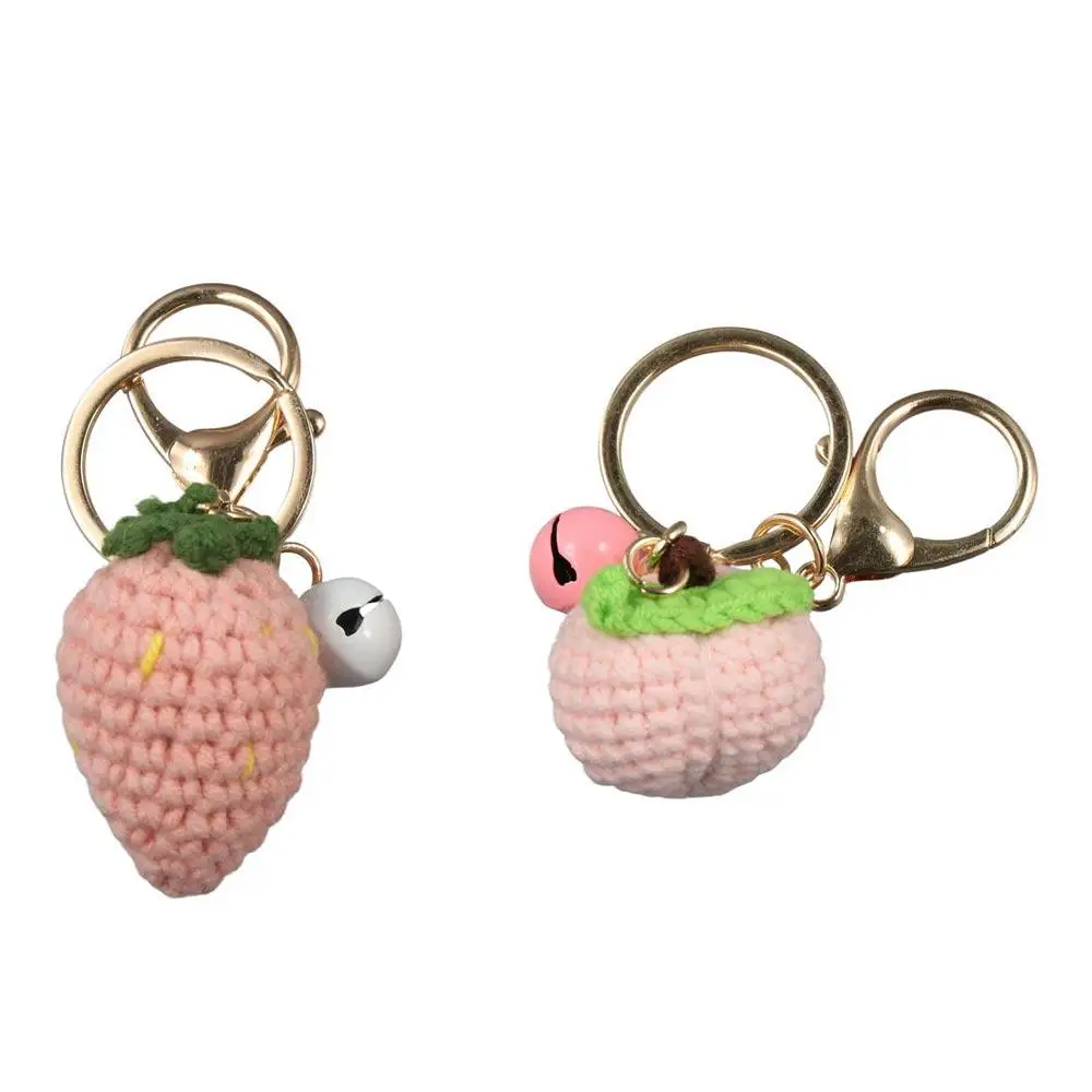 Lemon Donut Fruit Keychain Crocheted Strawberry Knitting Car Keychain Orange Hand-woven Knitted Keyring Bag Pendant