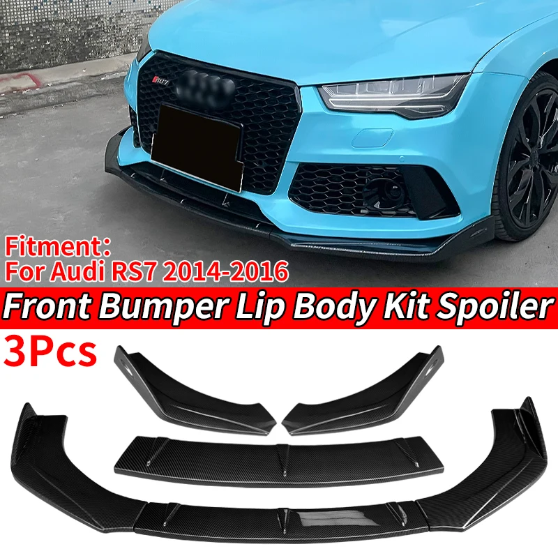 

High Quality Car Front Bumper Splitter Lip Body Kit Spoiler Diffuser Deflector Carbon Fiber Look ABS For Audi RS7 2014 2015 2016