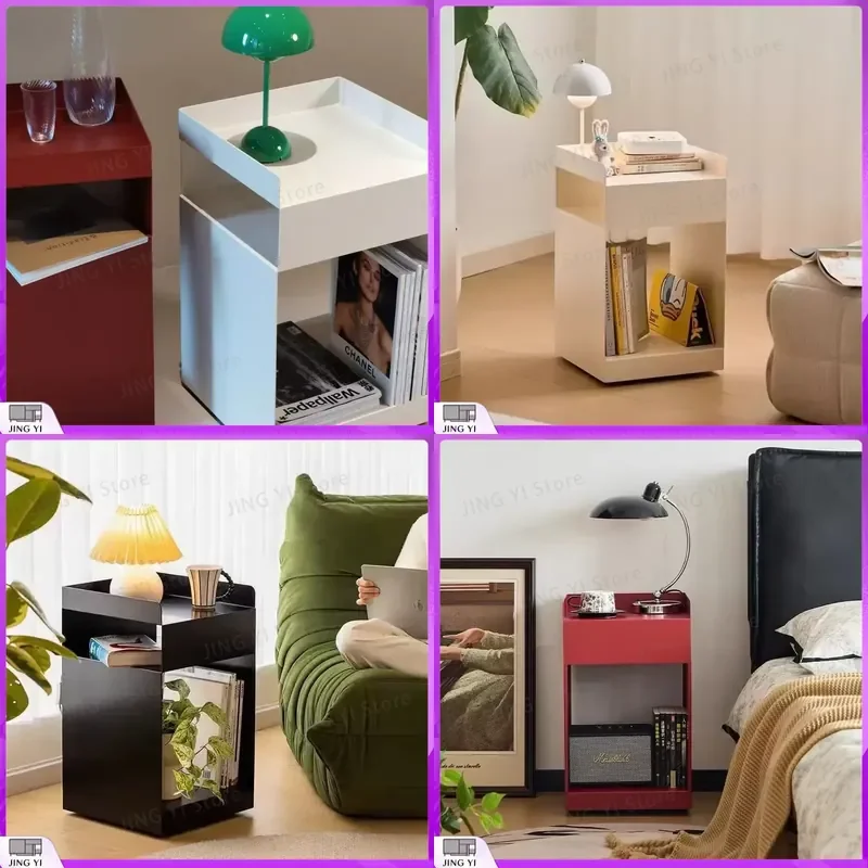 

Recessed Bedside Table Storage Cabinet for Bedroom Living Room Multi Functional Rolling Nightstand with Wheels Drawer
