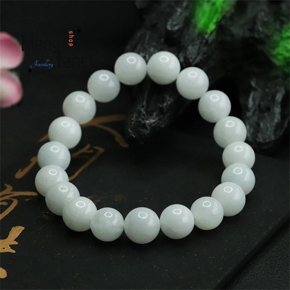 Natuurlijke A-Goederen Jadeite Strings Witte Vochtige Jade Ronde Kralen Armband Prachtige Elegante Eenvoudige Hoogwaardige Luxe Kwaliteit Sieraden