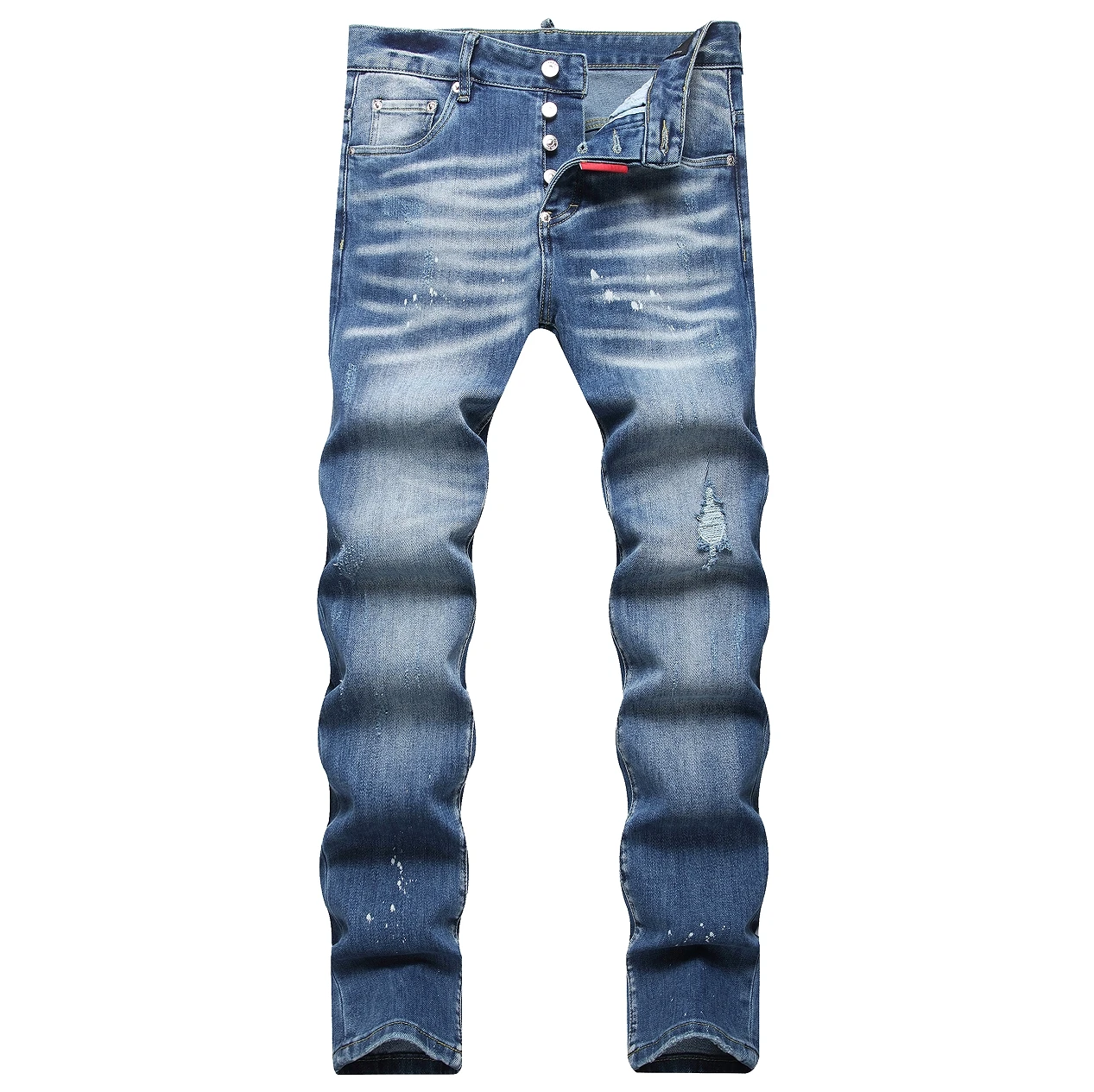 新しいメンズスキニージーンズ高級ブランドファッション穴ストレッチスリムデニムパンツ品質ライトブルー Y2k 男性リッピングジーンズ男性服
