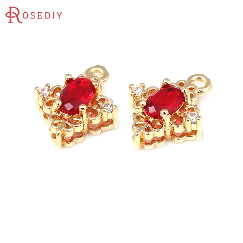 6PCS 18K Gold Color Brass and Zircon Rhombus Charms Pendants Diy Jewelry Making Supplies Necklace Earrings Accessories for Women