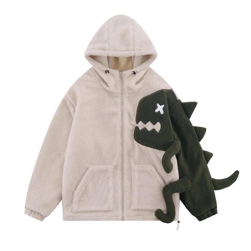 

2024 Winter New Hoodie Lamb Fleece Plush Sweater Animated Dinosaur Funny Creative Hoodie Winter Outdoor Warm Hoodie Top y2k Top