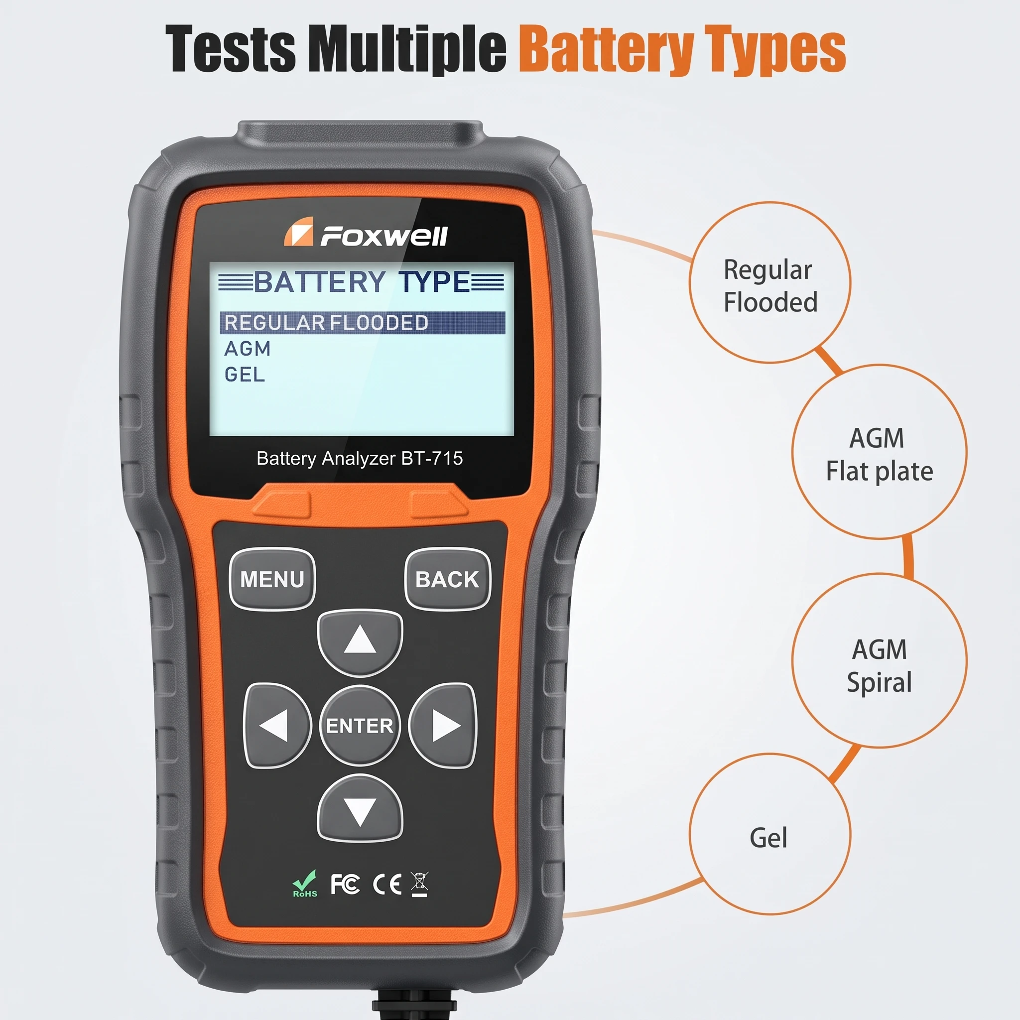 Foxwell BT715 Plus Car Battery Tester 12V 24V Diagnostic Tool Cranking Charging System AGM EFB GEL Heavy Truck Update of BT705