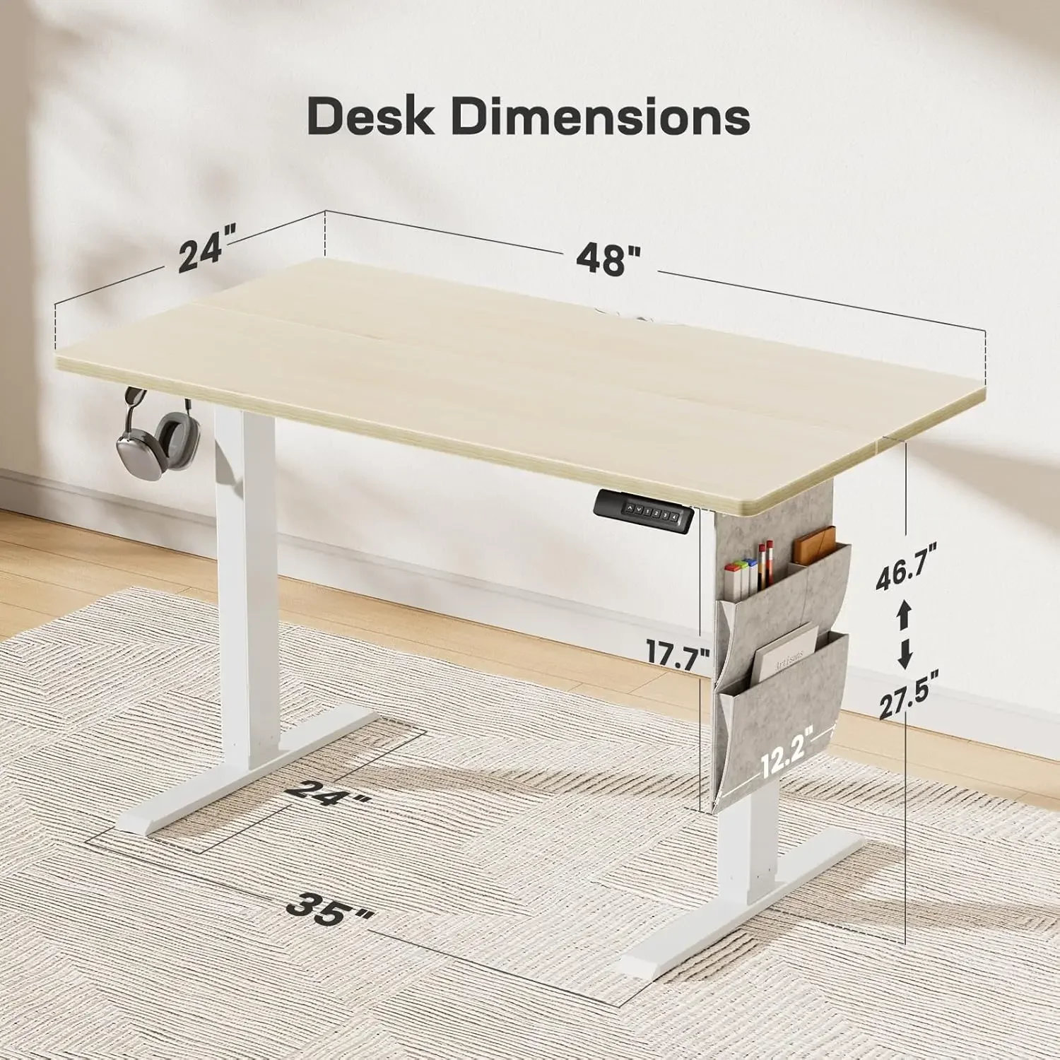 [New Arrival!]48x24 Electric Standing Desk - Adjustable Height Computer Desk with Memory Presets, Storage Bag & Cable Management