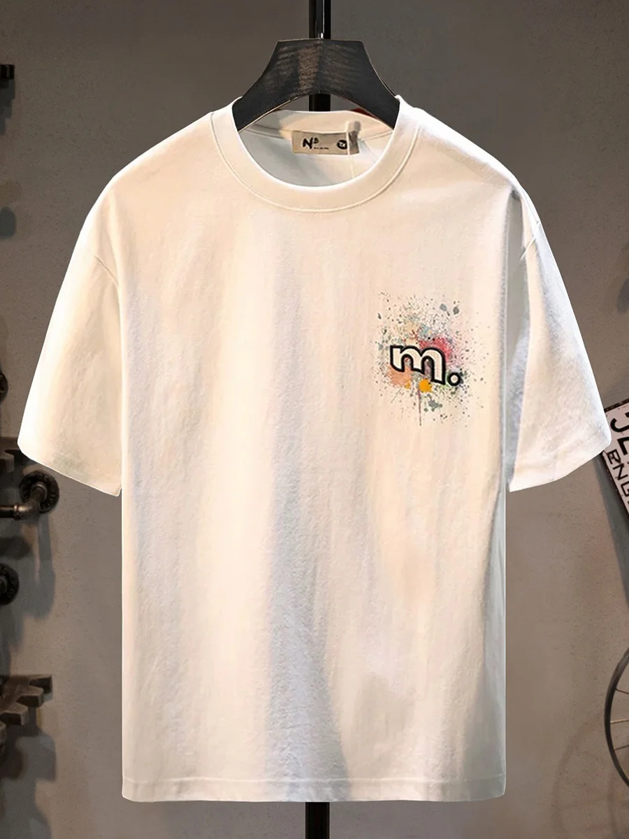 

Повседневная американская футболка для мужчин, летняя, модная, с вышивкой и принтом, с коротким рукавом, для молодежи и студентов, с круглым вырезом, короткая...