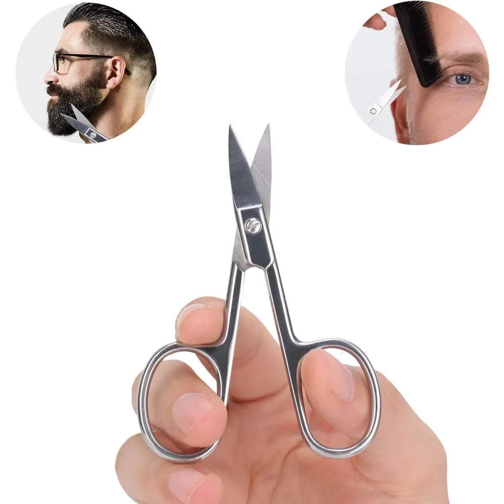 2Pcs Grooming Small Scissors Nose Hair Trimming Beard Mustaches Eyebrow Eyelashes Ear Hair Trimmer Stainless Steel for Men Women