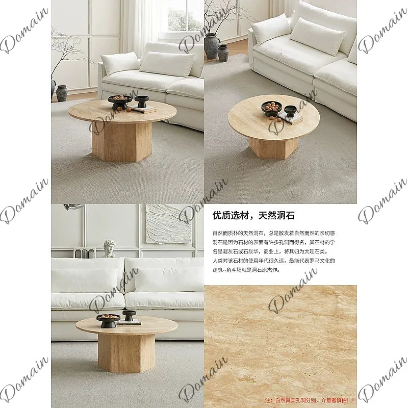 Natural Travertine Marble Round Coffee Table Retro Wabi-Sabi Luxury Living Room Tea Table 2026 New