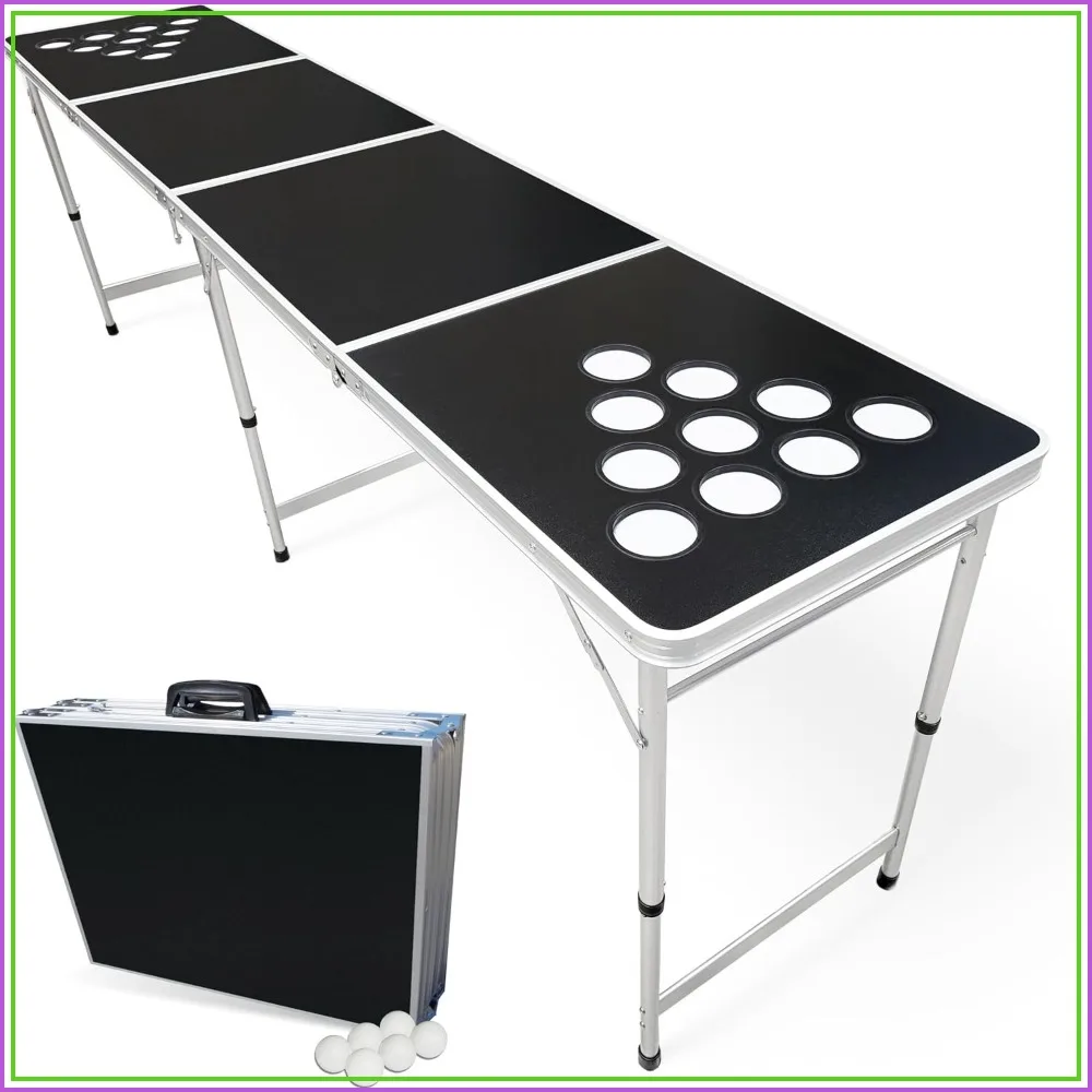 8-Foot Regulation Length Folding Table w/Optional Cup Holes, LED Lights, Custom Graphic