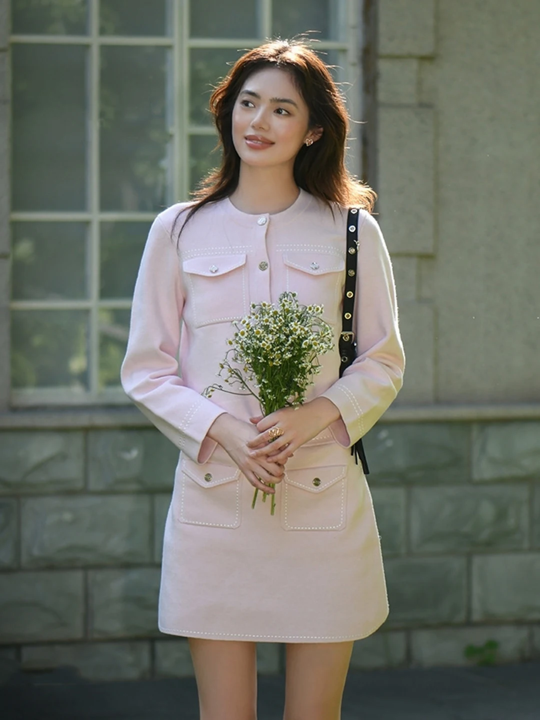 

M Home Autumn Winter New Sle Women's ort Knitted Jaet CA00609 French Sle Warmth Single Piece Pure Color Button ket