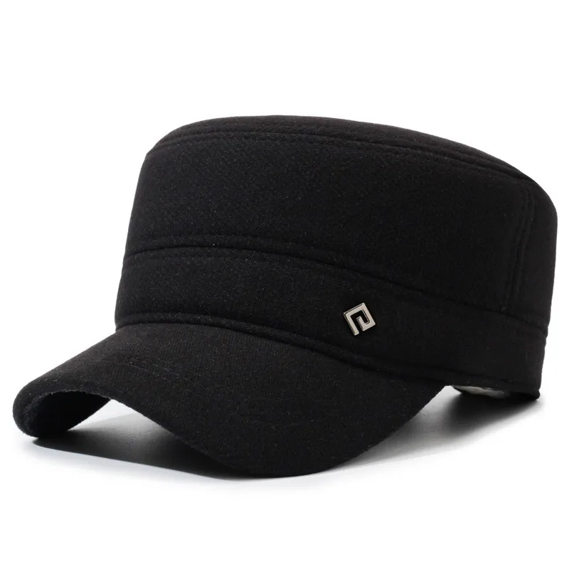 

New Winter Flat Caps For Men Fleece-lined Plush Thickened Warm Military Hats Coldproof Earmuffs Hat Golf Cap Dad's Cotton Hat