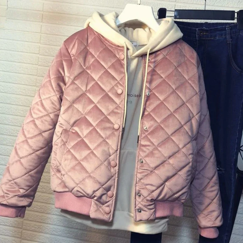 Woman Coat Black Baseball Jackets for Women Pink Quilted Padded Bomber Thick Padding Aviator Korean 2025 Winter 2025 Models Sale