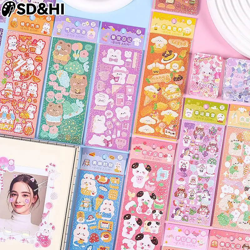 10pcs No-Repeated Sheet Kawaii Stickers For Kids Kpop Pretty Aesthetic Cute Set Pack DIY Girl Toy Decor Stationery Scrapbooking