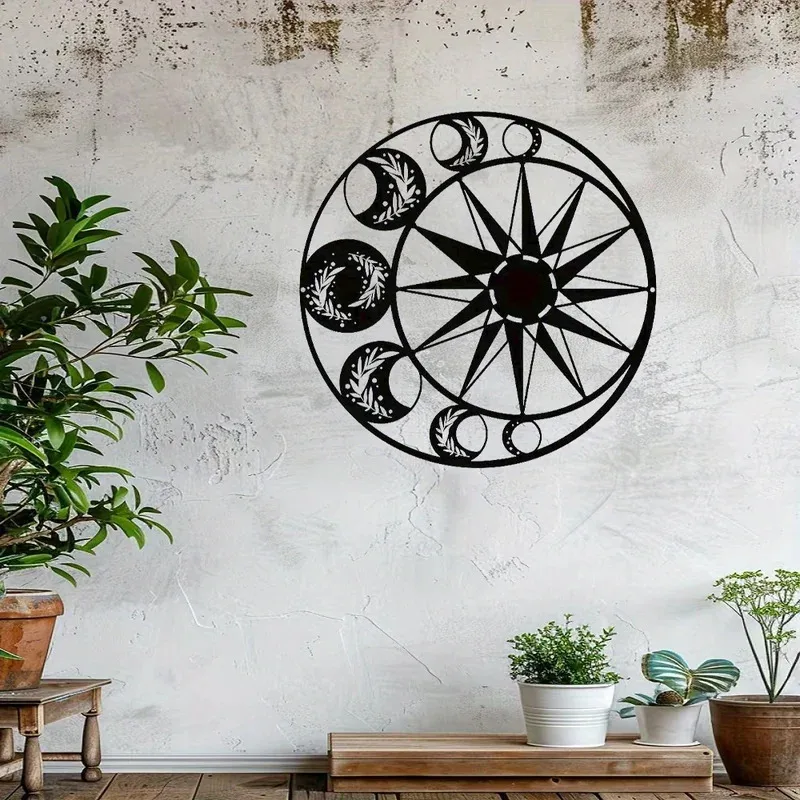 Celestial Sun & Moon Wall Sculptures - Hand-Forged Steel Cosmic Decor | Weatherproof Garden Altar Art & Boho Home Accent