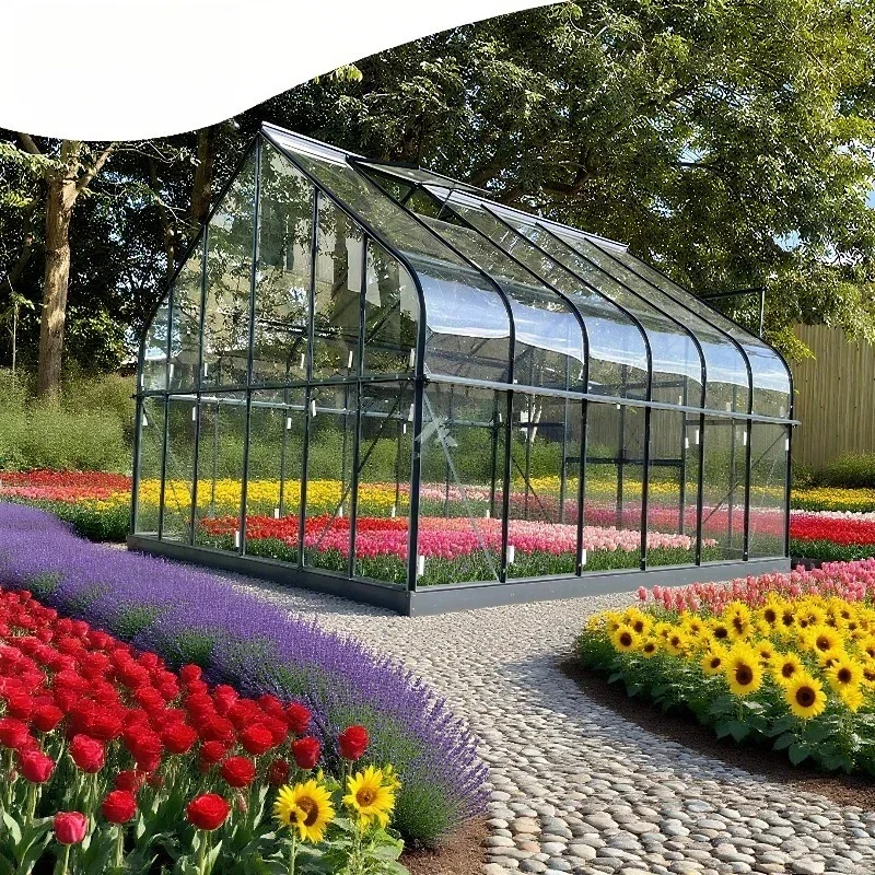 Cold and Snow Resistant Multi Span Prefabricated House Aluminum Frame Tempered Glass Backyard Curved Garden Greenhouse