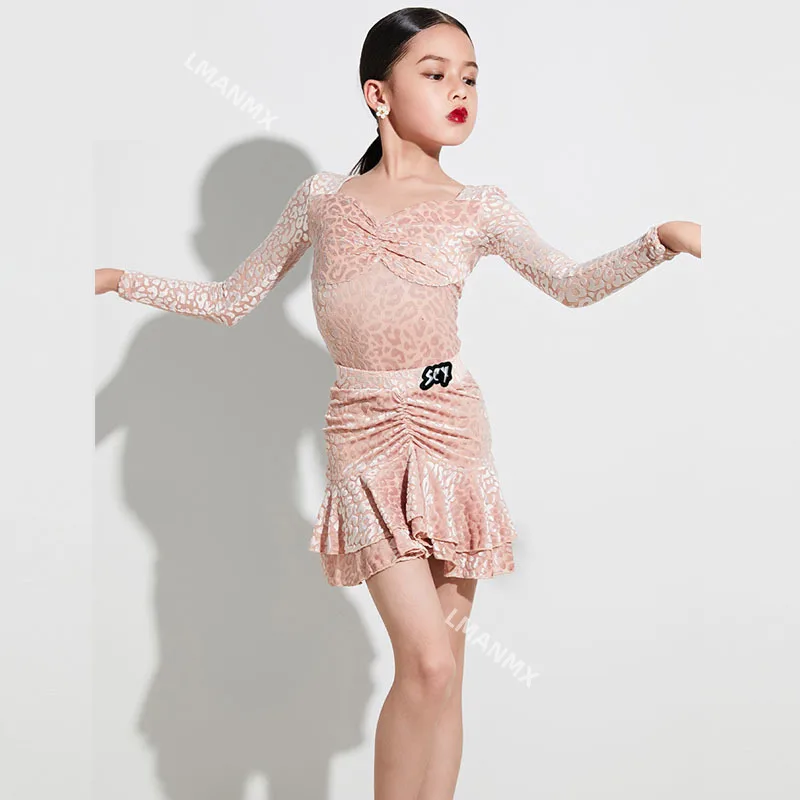 

Children's Latin dance practice suit for girls, new professional performance set for autumn and winter, high-end long sleeved da