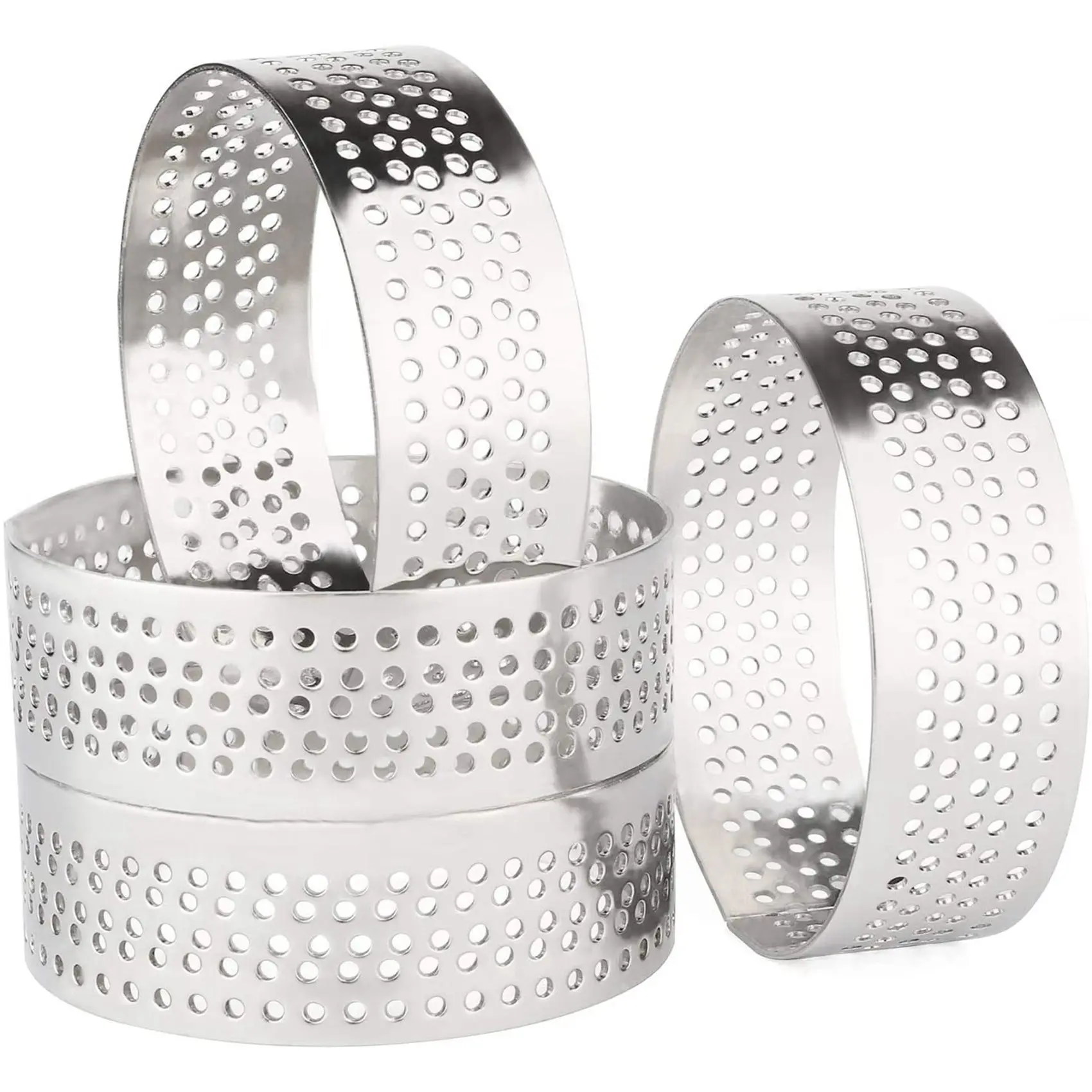 LLCS-30Pcs 4.5Cm Round Stainless Perforated Seamless Tart Ring Quiche Ring Tart Pan Pie Tart Ring With Hole Tart Shell Ring
