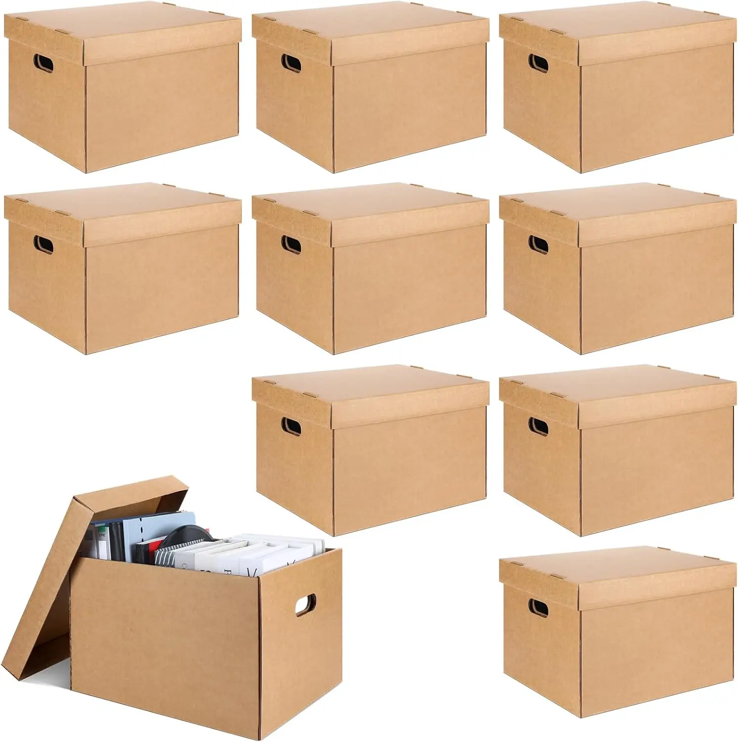 

10 Pcs 15 x 12 x 10 Inch Archival Storage Cartons Bulk, Acid Free Buffered Corrugated Board Ready-To