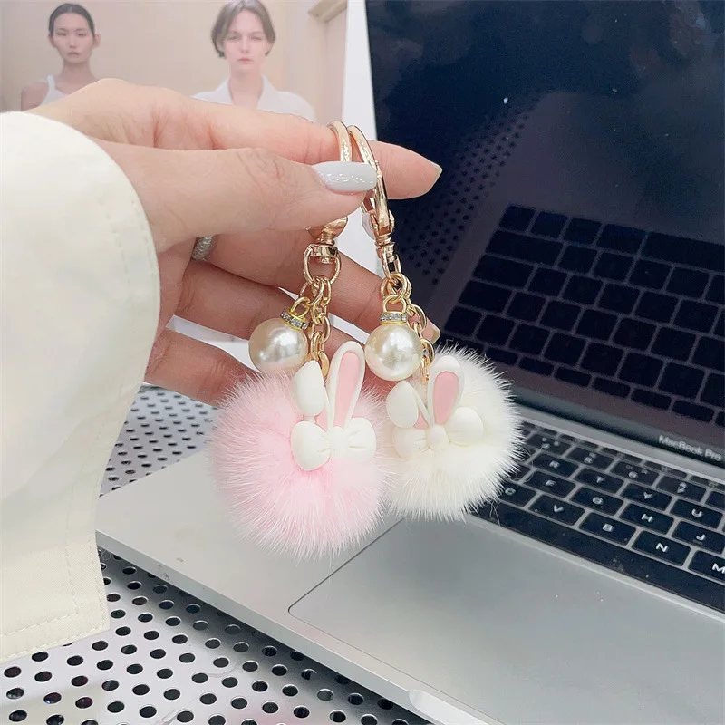 

Plush cute little rabbit key chain pendant keyring handbag charm school bag doll pendant decoration