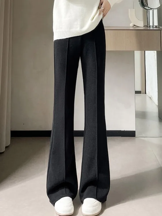 Pantalons décontractés à taille haute et jambes larges pour femmes, pantalons Camere, automne hiver, nouveau style, pantalon long jusqu'au sol