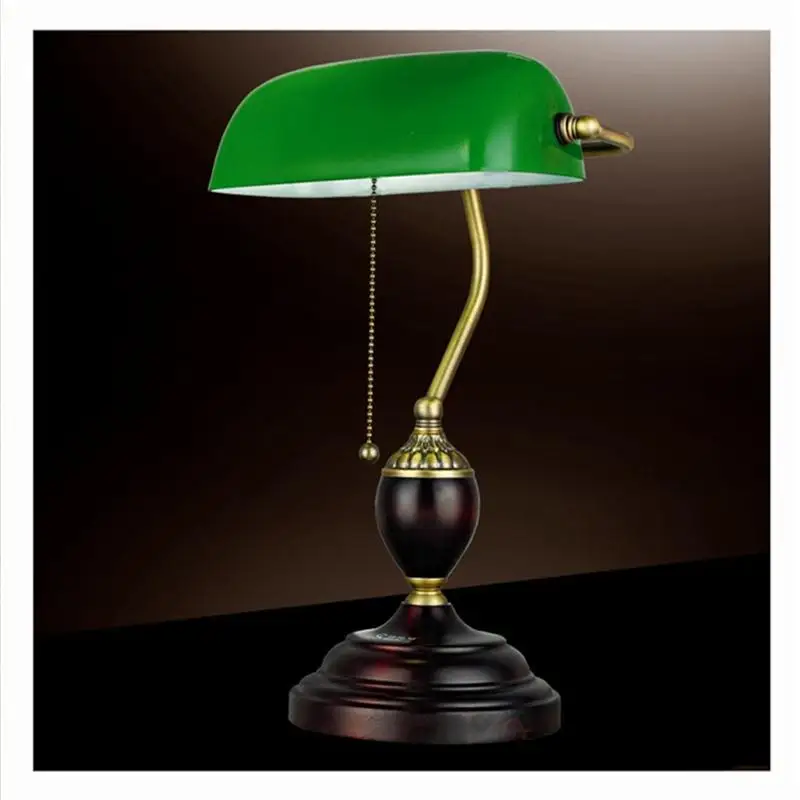 Retro Literary Classical Banker Table Lamps Emerald Green Glass Red Wood Desk Lights Office Bedroom Night Reading Book Lighting