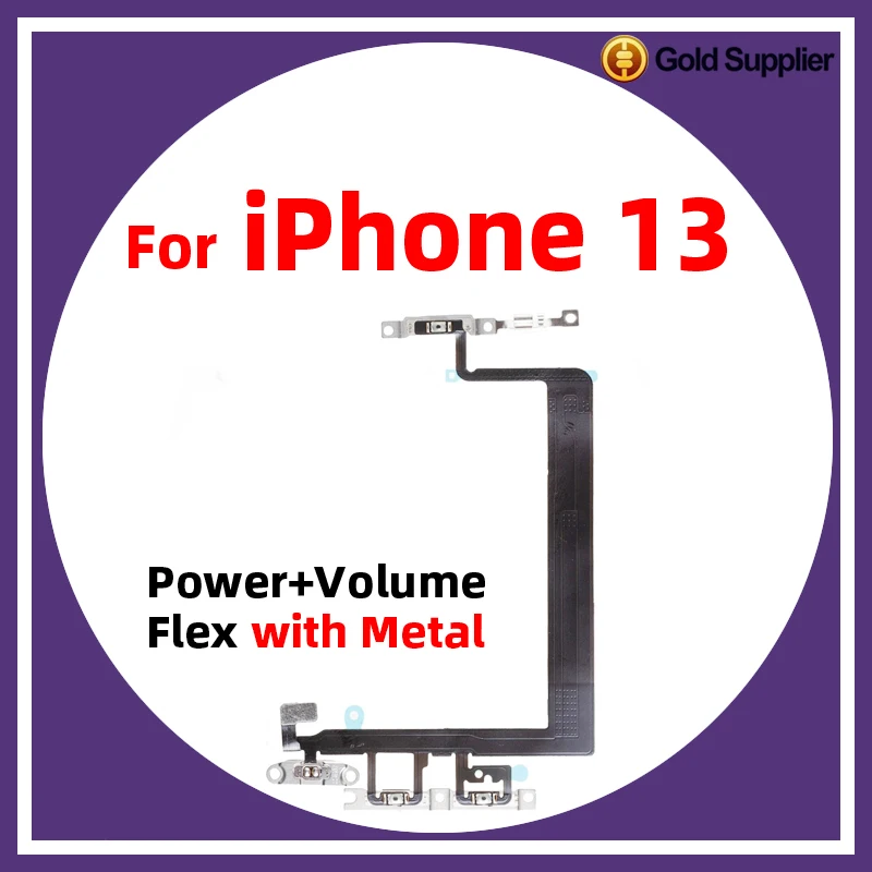 For iPhone 13 Power On Off Flex Volume Up Down Side Button Key switch on off button Ribbon Flex Cable With Metal