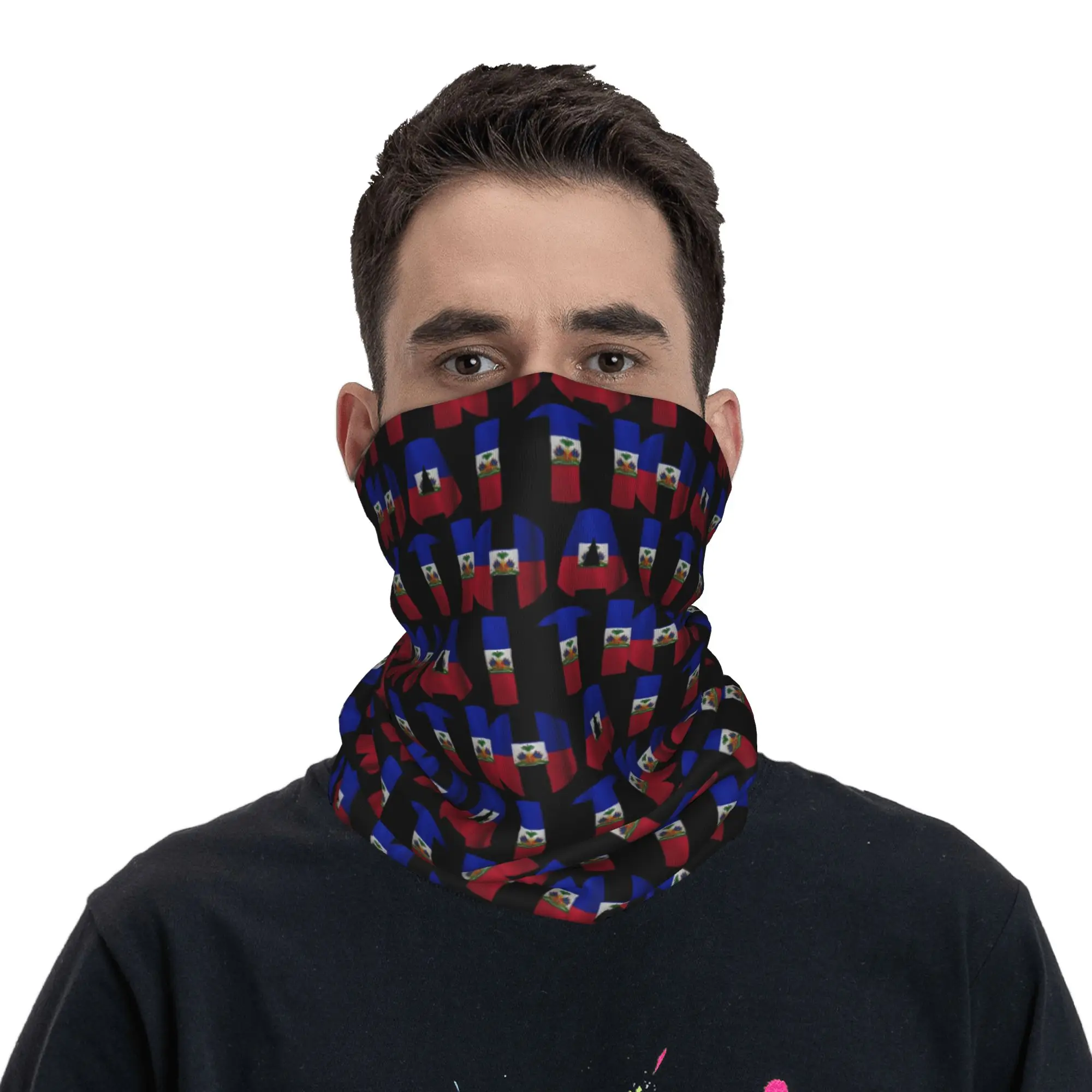 HAITI Haitian Flag Bandana Neck Gaiter Printed  Mask Scarf Warm Balaclava Hiking Unisex Adult All Season view 2