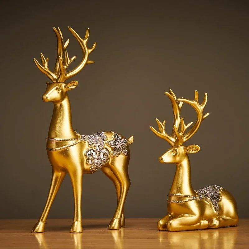 Office Desk Ornaments Gift Resin Statue Feng Shui Golden Deer swan Statue Decoration Success Home Crafts Lucky Wealth Figurine