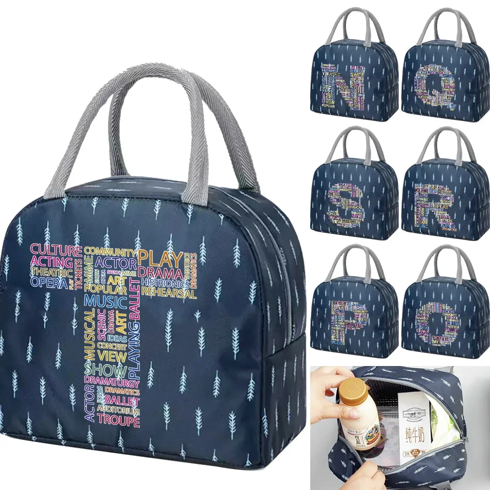 

Portable Lunch Bag Thermal Insulated Lunch Box Cooler Bento Pouch Handbag Text Printing Tote Bag Bento